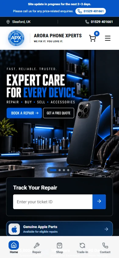 APX REPAIRS mobile website