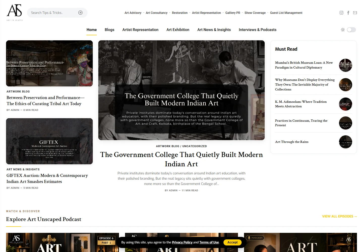 ArtInScapes desktop website preview