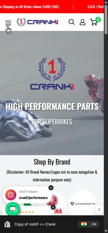 CRANK1 PERFORMANCE mobile website