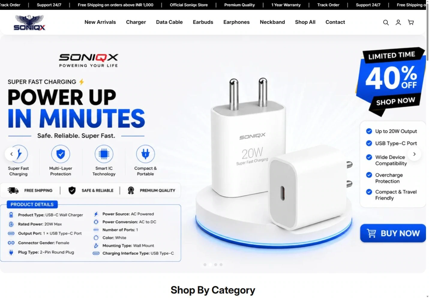 SONIQX desktop website preview