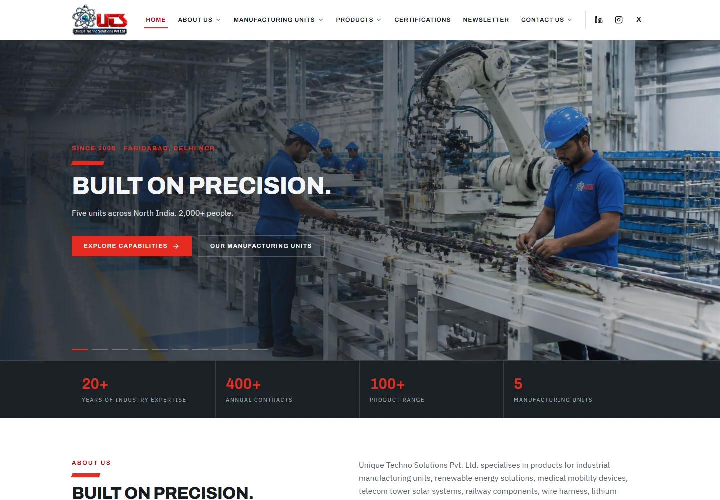 UNIQUE TECHNO SOLUTIONS desktop website by EHUB